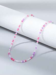 1pc Women's Jelly Color Minimalist Beaded Necklace - Pastel-n177 - View 2