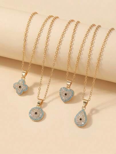 1件装奢华黄金钻石项链（女士款） - 蓝宝石镶边，密镶透明白钻，中央主钻为深色，适合工作、通勤、日常佩戴、约会、派对、情人节、生日和周年纪念日等场合，是送给爱人的理想礼物。