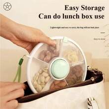 1个带盖旋转式水果盘，防潮五格设计，可分类存放水果和零食，配有便携式提手，适用于家庭、客厅、办公桌。 - 查看 5