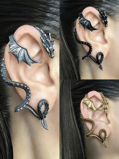 2pcs Bohemian Style Hollow Wing Dragon Earrings, Elf Costume Accessory, Cosplay Prop, Gothic Retro Fashion Earrings, Suitable For Party, Masquerade And Daily Wear, Perfect Birthday Party Gift