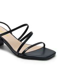 Fashion Chunky Low Heel Summer Sandals For Teenagers Thin Strap Square Open Toe Heeled Sandals For Party Wedding Evening - 黑色 - 查看 6