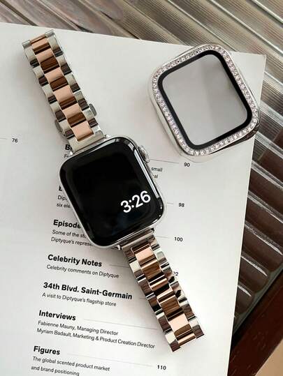 This 2 Pieces Set Includes An For Apple Watch Band And For Apple Watch Band Case, Featuring A 14mm Narrow, Stylish, And Youthful Silver Metal For Apple Watch Band And Diamond-Encrusted Case. It's A Two-In-One Protective Case Compatible With Apple Watches, Offering Shockproof, Scratch-Resistant, And Dustproof Protection. Suitable For Ultra 3/2/1 SE/S10/S9/S8/S7/S6/S5/S4/S3/S2/S1