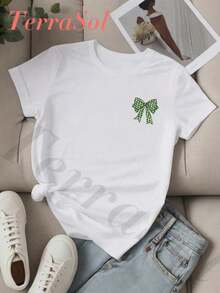 Esta camiseta casual de algodón para mujer presenta un estampado sencillo y elegante. El diseño de manga corta es perfecto para unas vacaciones en la playa, lo que lo convierte en una excele - Blanco - Ver 2