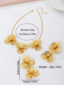 Bộ 1 dây chuyền và bông tai mặt dây chuyền hoa văn mạ vàng kim loại cổ điển, thanh lịch, thích hợp cho nữ giới đeo hàng ngày, dự tiệc, ngày lễ hoặc làm quà tặng. - Vàng - Xem 7