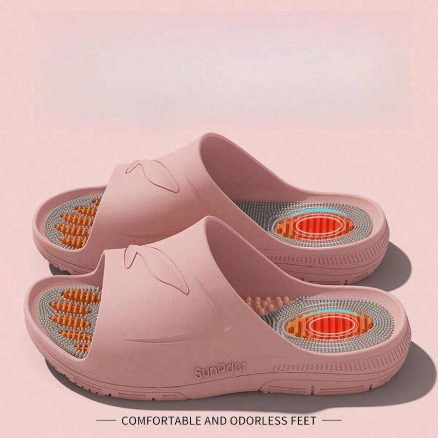Particle Massage Cool Slippers For Men And Women In Summer Indoor Home Anti Slip Slippers - Pure Color Simple Casual Slippers - Red - View 1