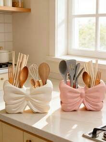 Cute Bow-Knot Resin Kitchen Utensil Organizer Rack, Adorable Desktop Storage Box For Chopsticks, Spoons, Whisks And Cooking Tools, Beautifies Kitchen Countertop, Dining Table And Small Kitchens, Durable Resin Material, Easy To Clean, Sweet Decorative Piece To Enhance Kitchen And Vanity Space, Perfect For Organizing Daily Dining Essentials And Must-Have Kitchen Tools - Multicolor - View 2