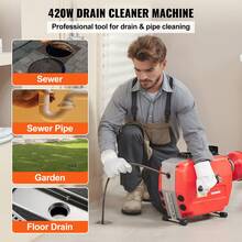 120FT X 7/8 Inch Drain Cleaner Machine, 420W Electric Sewer Snake Auger Manual Feed - With 6 Cutters, 2 Steel Cables (120' X 7/8" And 18' X 3/8") & CW/CCW Control For 1.9" To 6" Pipes - 查看 2