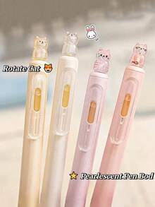 1pc/4pcs Push-Button Neutral Pen With Rotating Lucky Cat KIKI Design, Quick-Drying Ink Pen For Students, Essential Back-To-School Stationery - A - View 1