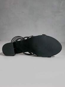 Women's New Snake-Shaped Rhinestone Embellished Chunky Heel Round Toe Black High Heels, Suitable For Party Dresses - Black - View 6