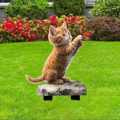 Acrylic Cat & Butterfly Garden Stake For Outdoor Yard
