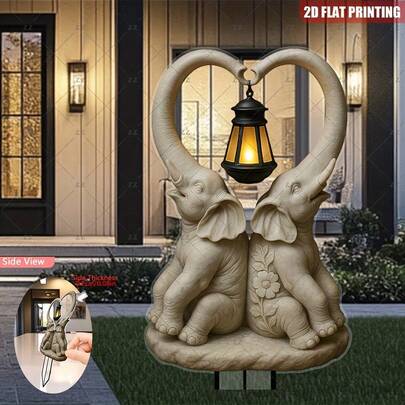 1pc 2D Flat Printed Elephant Statue, Garden Stake Outdoor Lawn Decor For Peace In Heaven, Weather-Resistant For Monuments And Cemeteries, Easter