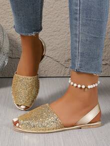 Plus Size Women's Summer Flat Buckle Strap Open Toe Casual Lightweight Non-Slip Sandals - Gold - View 13