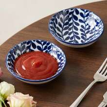 2pcs 3.75-Inch Ceramic Dipping Sauce Dishes, Japanese Blue & White Glazed Leaf Pattern Round Soy Sauce Plates, Smooth Glaze Surface, Easy To Clean, Microwave, Dishwasher & Oven , Suitable For Soy Sauce, Vinegar, Chili Oil, Mustard, Nuts, Home Dining, Hot Pot, Sushi, Grill - Royal Blue - View 4