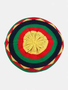 1pc New Jamaica Knitted Beret Hat, Handmade Crochet Knitted Cap, Unisex Suitable For Daily Wear And Parties - Multicolor - View 7
