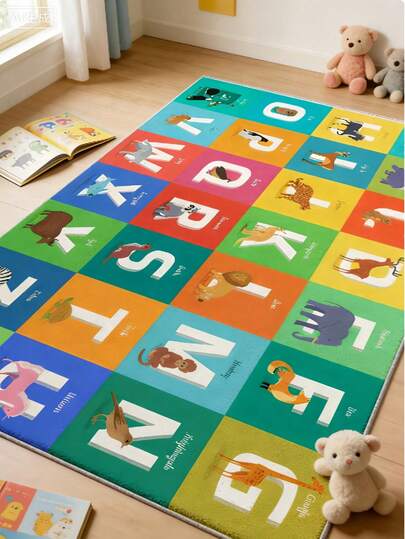 1pc Animal & Letter Early Education Children's Room Decor Floor Mat, Decorative Carpet, Bedroom Decor, Small Rug, Carpet, Home Decor, Living Room Carpet, Small Living Room Rug, Bedroom Rug, Living Room Home Decor, Outdoor Rug, Washable Carpet