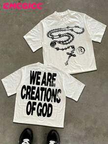 Graphic Cotton-Shirt Y2K Style Directional Printing (180g Cotton-Shirt) Cotton-Shirt - Soft, Breathable, Cotton Fabric - Comfortable And Energetic Summer Street Style Short Sleeved-Shirt, Cool Design Retro Summer Men's Daily Wear-Shirt Y2K,Oversize Plus Size Men's S To 5XL,Summer Tee - 白色 - 查看 9