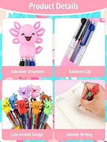 12pcs Multicolor Cartoon Cute Funny 4-In-1 Colored Pens, Large Capacity Multifunctional Ballpoint Pen, Suitable As Gift, Salamander 4-Color Pen - Salamander Four-color Pen - Transparent Pen Barrel - View 5