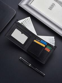 SHABILI New Retro Short Men's Wallet, Ultra-Thin Bifold Wallet, Multi-Function Card Holder, Youth Student Leather Wallet, - Black - View 2