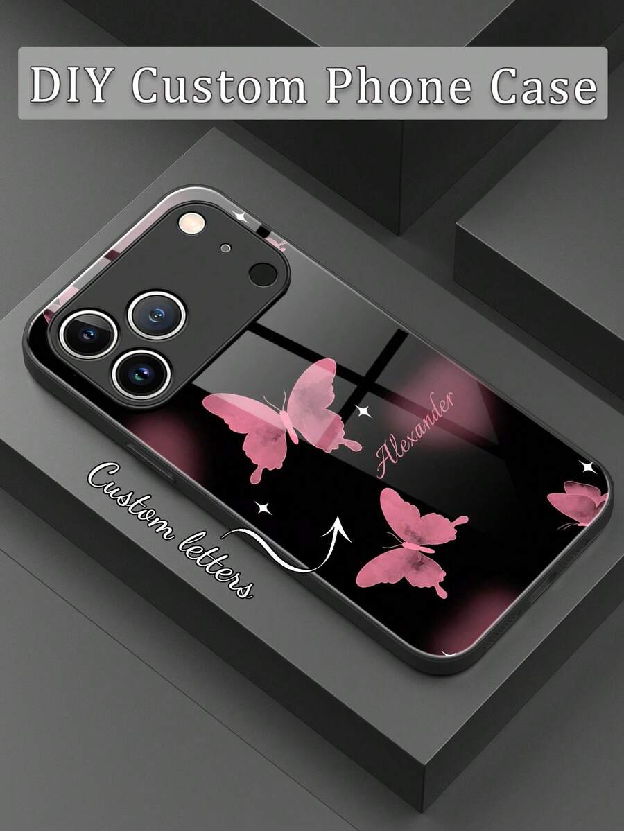 1pc Customized Name & Sweet Punk Black/Pink Pattern Liquid TPU Full-Wrap + Tempered Glass Shockproof Anti-Scratch Phone Case Compatible With Apple 17 Pro Max/16 Pro Max/15 Pro/14 Plus/13 Pro/12 Pro Max/11/Xs Max/8/7/6 Plus, Galaxy S26/S25 Ultra/S24 Ultra Series, / Phones,International Version, Not The Domestic Version - Black - View 1