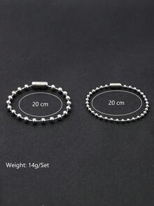 2件套不锈钢珠链手链，时尚简约设计，男士款 - 銀色 - 查看 3