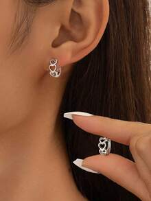 1 Đôi bông tai bạc Sterling 925 hình tròn tối giản dành cho nữ, bạn gái, người yêu, trang sức cao cấp, quà tặng sinh nhật, trang sức tinh tế. - Bông tai hình trái tim kiểu chạm khắc - Xem 1