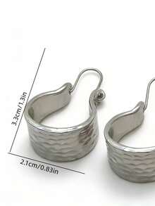 1 Pair Minimalist Fashion Hammered Hoop Pendant Earrings, Suitable For Women's Casual Daily Wear Jewelry Gift - Silver - View 2