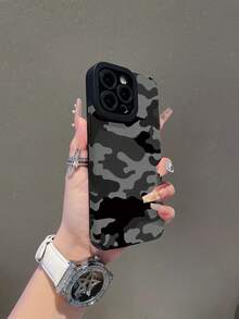 迷彩单件装创意简约黑灰不对称波浪纹皮革质感手机壳，适用于三星/11、12 Pro Max、14 Pro Max、15、16/16 Pro、17/17 Pro 及其他型号 - 彩色 - 查看 3