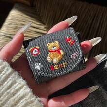 刺绣牛仔红围巾小熊耳机套，兼容苹果Pro 3/Pro 2/4/3/2，时尚女士耳机套，简约耳机套，苹果耳机套，苹果耳机保护套 - 藏蓝色 - 查看 2