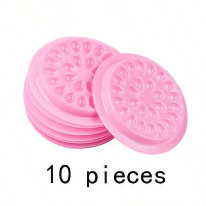 10支装睫毛胶收纳盒，睫毛嫁接胶水托盘，塑料花形睫毛胶水调色盘，带背胶，适用于睫毛嫁接、美甲或纹身着色工具 - 粉色