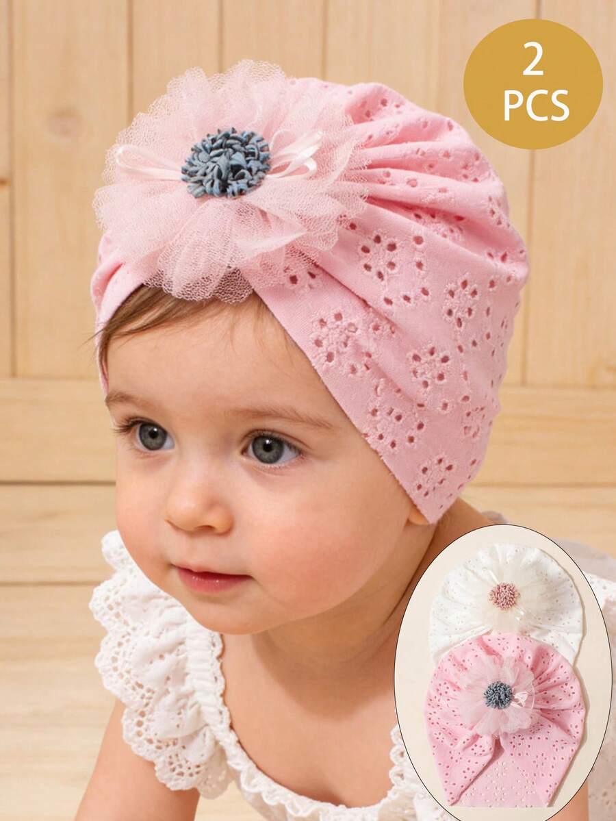 2 chiếc mũ hoa cho bé gái, mềm mại và thoáng khí, thoải mái, thuộc bộ sưu tập xuân hè, mũ mỏng, mũ cho bé gái, trang phục xuân hè cho bé gái - Nhiều màu - Xem 1