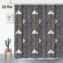 Bộ 1/4 rèm tắm in họa tiết hình thoi kẻ caro tối giản hiện đại, chất lượng cao, phù hợp cho mọi mùa, làm từ polyester chống thấm nước, kèm móc treo và lớp lót. - A - Xem 3