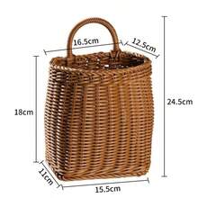 1 pieza Cesta de almacenamiento colgante de pared de ratán hecha a mano, adecuada para guardar cucharas, palillos, flores y artículos varios, cesta de almacenamiento portátil montada en la pared, decoración del hogar - albaricoque - Ver 11