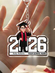 Llavero conmemorativo de graduación personalizado de acrílico, llavero con retrato de graduado personalizado 2026 con nombre, nombre de la escuela, patrón de graduado de dibujos animados, recuerdo de acrílico transparente, recuerdo de ceremonia de graduación, regalo de graduación, regalo para graduado, regalo para ella, regalo para él - Multicolor - Ver 11