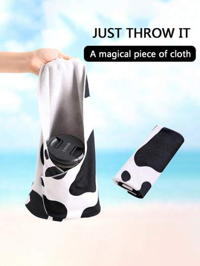 1pc Cute Cow Print Felt Flexible Foldable Self-Adhesive Bag - Versatile Travel Cosmetic Organizer Pouch - Adjustable Capacity Makeup Bag