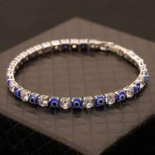 1条前卫邪眼网球手链，镶嵌闪亮水钻 | 弹性设计，朋克极简风格 | 适合日常佩戴和派对礼物 - 彩色 - 查看 2