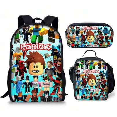 3D Game Character Backpack Set - Back To School For Students, Large Capacity Lunch Bag Pencil Case