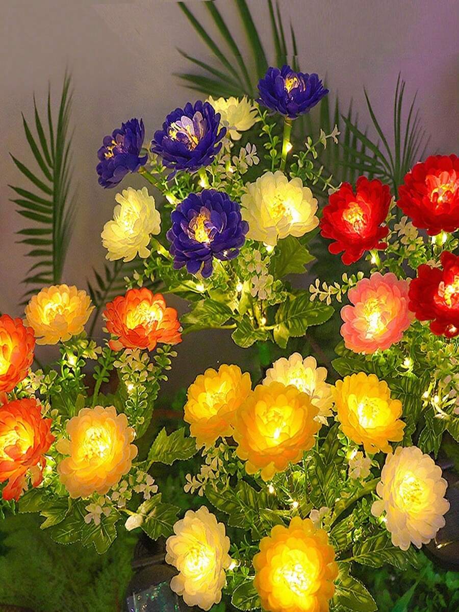 Solar Powered Garden Lights, Waterproof Solar Powered With Colorful Artificial Azalea Flowers, Suitable For Yard, Path, Patio, Porch, Lawn Decor - Multicolor - View 1
