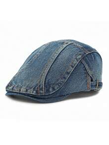 Șapcă Newsboy, Denim uzat (Variațiile de culoare și cusăturile sunt aleatorii din cauza procesului de spălare), Vară, Plajă, Sărbători, Festivaluri, Călătorii - Cowboy cu opt personaje - Vizualizare 6