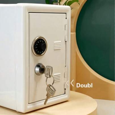 1pc All-Metal Password Piggy Bank With Built-In Removable Coin Box + 2 Keys, Minimalist White Password & Key Dual-Lock Metal Money Saving Box, Birthday Gift