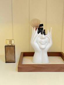 1个人体造型桌面收纳盒，多功能笔/化妆刷收纳盒 - 白色 - 查看 3