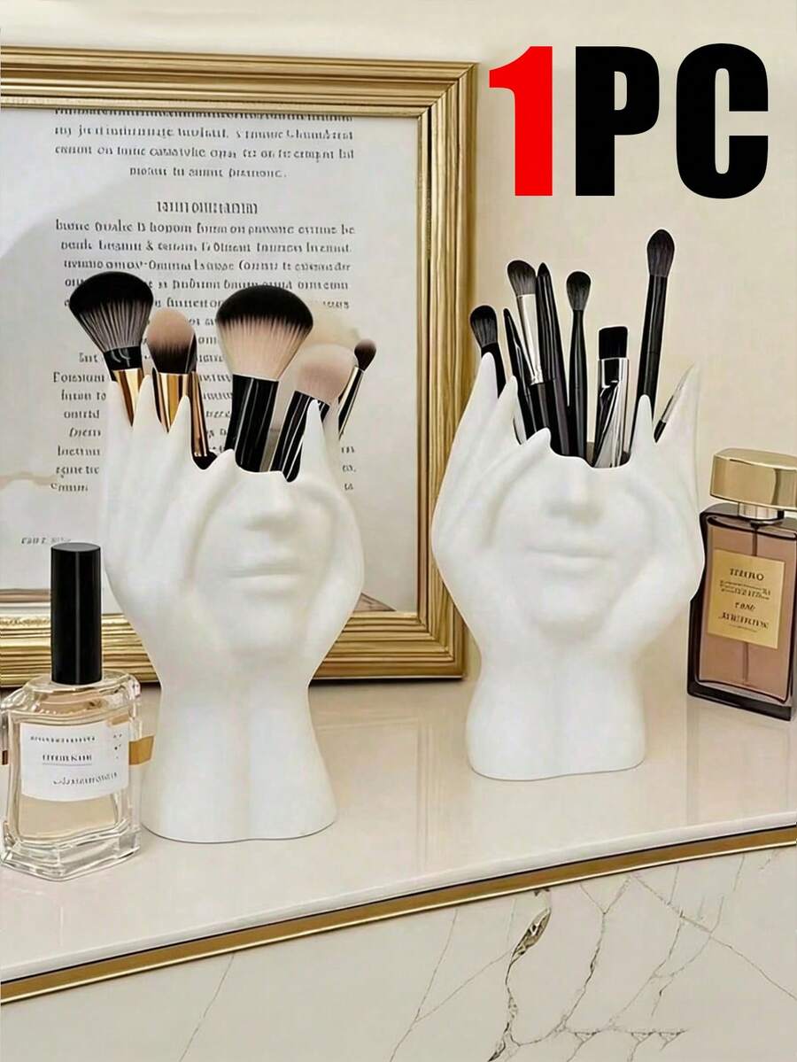 1个人体造型桌面收纳盒，多功能笔/化妆刷收纳盒 - 白色 - 查看 1