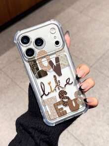 Jesus Letter Collage Pattern Minimalist Shockproof Phone Case, Compatible With Apple 17/16/14 Pro Max, High-Quality New Model 13, 15, Wallet Style 12/12 Pro, 11, 15 Pro Max, 16 - Clear - View 3