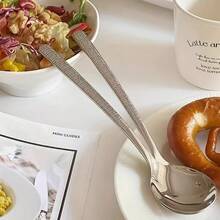 5pcs Luxury Rhinestone Stainless Steel Spoon | Shiny Tableware For Elegant Dining,Elevate Your Everyday Meal With Luxury, Eye-Catching Tableware,Premium Stainless Steel, Dishwasher - Multicolor - View 4