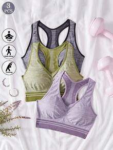 3PCS Bra Rompi Olahraga Wanita Tanpa Jahitan dengan Bantalan Dada yang Dapat Dilepas, Nyaman dan Sederhana untuk Kebugaran, Aktivitas Luar Ruangan, Rumah, dan Pemakaian Sehari-hari - MultiWarna - View 1