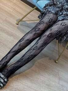 1 Pair Women's Floral Mesh Stockings, Slim Fit Comfortable Fashionable Sexy Unique, Suitable For Daily Wear, Work Commute And Outings - Multicolor - View 19