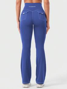 YEOREO CoreFlex Women Workout Mini Flare Leggings With Pockets Hidden Scrunch Cargo Gym Casual Denim-Look Yoga Pants Summer Clothes For Women - Xanh coban - Xem 10