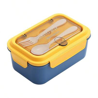 1pc Leak-Proof Bento Box With Utensils, Microwave , 3-Compartment Design, Suitable For School, Work And Outdoor Dining, Outdoor Lunch Box | Secure Lock Lid, Back To School Essential