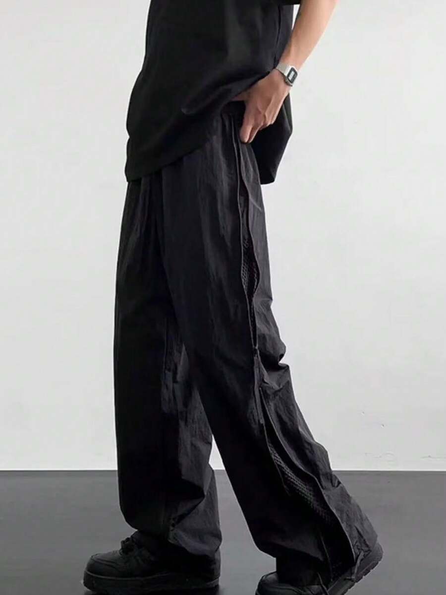 Men's Street Style Jogger Pants - With Side Stripes, Pockets And Drawstring Waist, Contrast Color Casual Sweatpants - màu đen - Xem 1