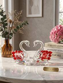 1/2/5/6PCS,Set Of 2 Crystal Swan Figurines Collectible Glass Animal Ornaments Pair Swans Home Living Room Bedroom Decor Sparkling Crystal Gift Ideal Swan Deco Figurine Crystal Figurines Swan Cake Toppe Glass Decor Back School Season Travel Season - Swan - View 2