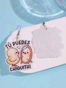 1 Đôi bông tai hình chú vịt dễ thương và thời trang "TÚ PUEDES CHIQUITA!" (Bạn có thể là một chú vịt nhỏ!) đang soi gương, làm quà tặng trang sức đa năng cho phụ nữ. - Nhiều màu - Xem 3